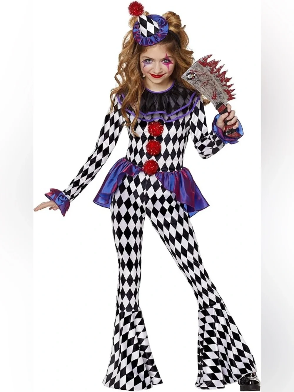 Kids Halloween  Harlequin Clown Costume with Purple Accents